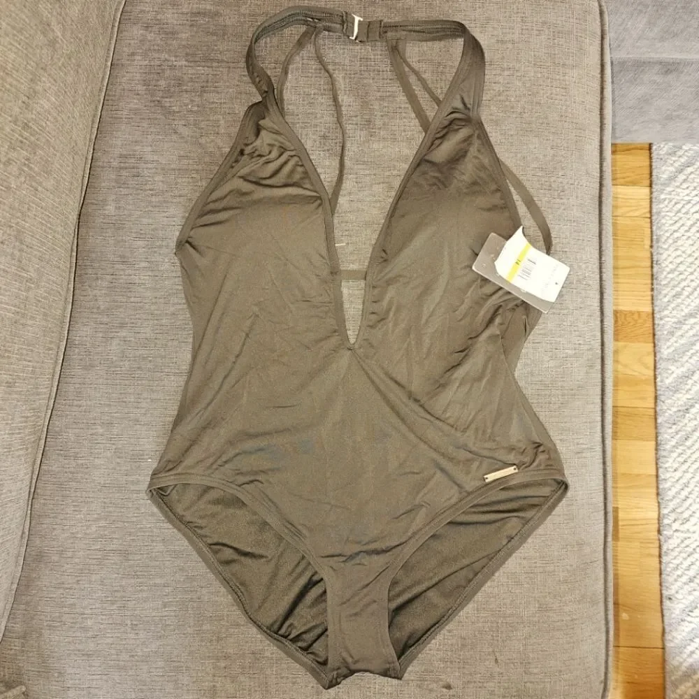 Vince Camuto Women's Riviera Plunge Cheeky One-Piece Swimsuit Swimsuit Size 14